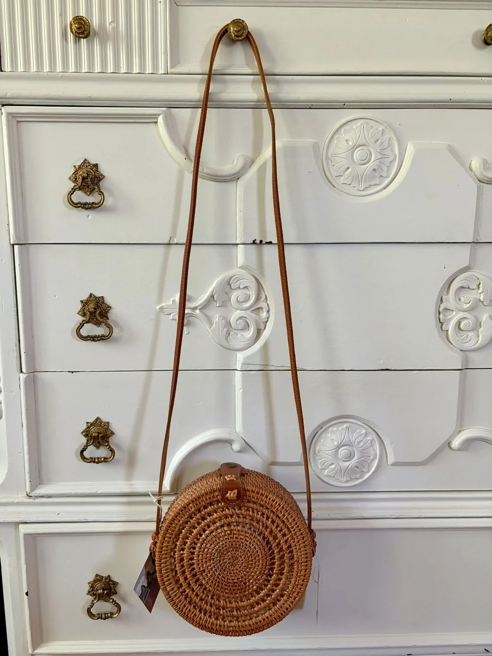 Round Rattan Crossbody Bag